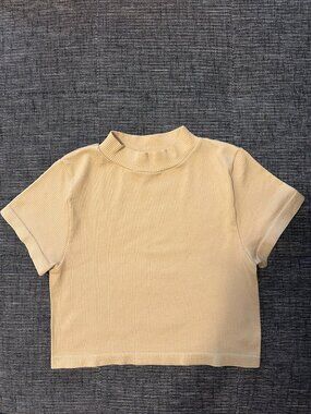 Ribbed Cropped Tee – Beige – Poof New York